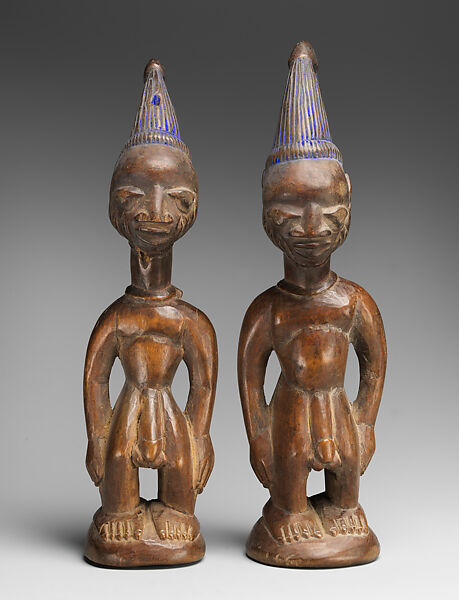Twin Figure: Male (Ibeji), Obembe Alaiye (Nigerian, Ekiti region), Wood, blueing, nails, Yoruba peoples