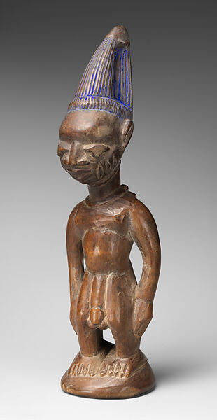 Twin Figure: Male (Ibeji), Obembe Alaiye (Nigerian, Ekiti region), Wood, blueing, nails, Yoruba peoples