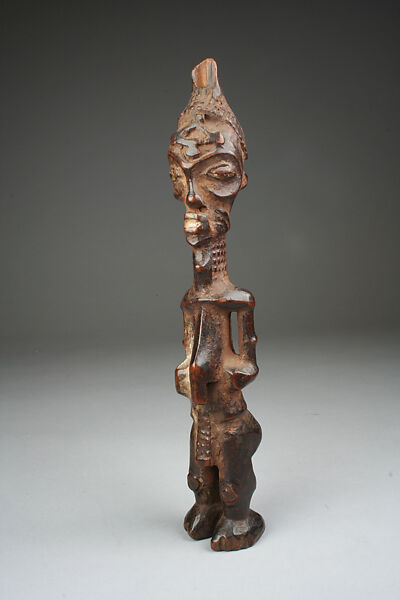 Figure: Male Holding Vessel, Wood, pigment, camwood powder, Luluwa peoples 