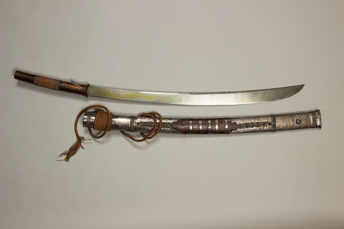 Sword (Dha) with Scabbard and Baldric, Shark skin, copper, silver, Burmese 