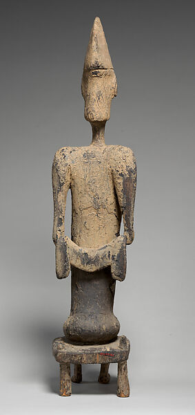 Jomogoni male figure, Bamana numu (blacksmith), Wood, mud, Bamana peoples
