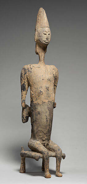 Jomogoni male figure, Bamana numu (blacksmith), Wood, mud, Bamana peoples