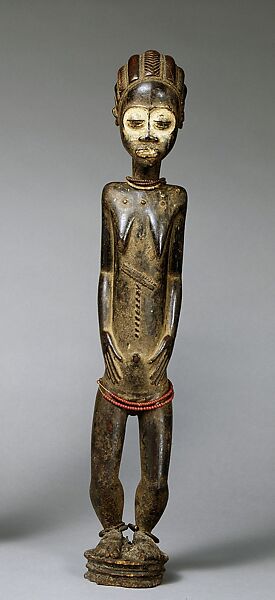 Female Diviner's Figure, Wood, pigment, glass beads, copper alloy, sacrificial materials, Baule peoples