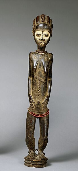 Female Diviner's Figure, Wood, pigment, glass beads, copper alloy, sacrificial materials, Baule peoples 