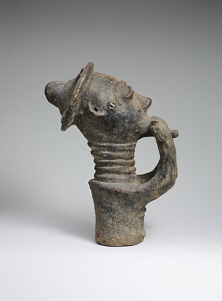 Hornblower attendant figure, Anyi-Akan artist, Terracotta, applied coating, Akan peoples, Anyi group