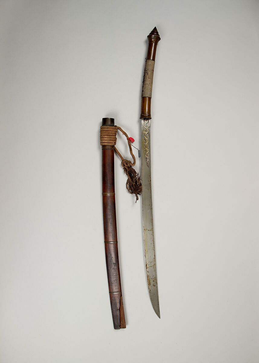 Sword (Dha) with Scabbard, Silver, shark skin, copper, wood, Burmese