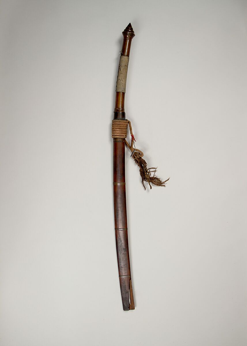 Sword (Dha) with Scabbard, Silver, shark skin, copper, wood, Burmese 