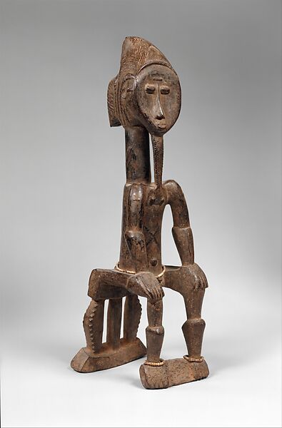 Seated Male Figure, Wood, glass beads, Baule peoples 