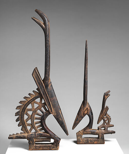 Ci wara headdress, Bamana numu (blacksmith), Wood, metal, fiber, Bamana peoples