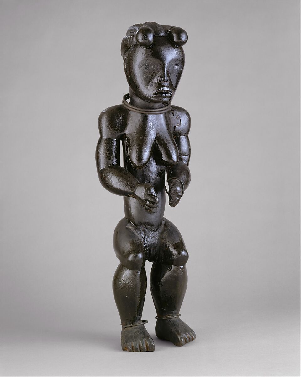 Figure from a Reliquary Ensemble: Seated Female, Wood, metal, Fang peoples, Okak group 