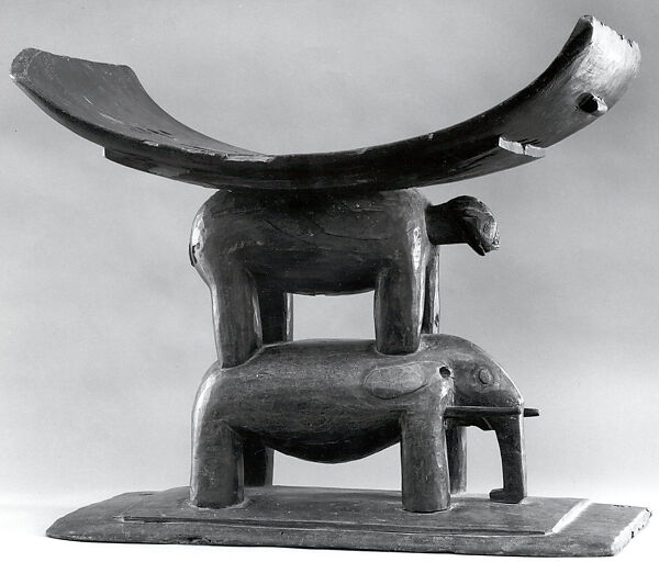 Prestige Stool: Elephant and Leopard Base, Wood, Akan peoples 