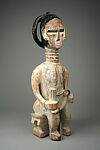 Mother and child figure, Akan artist, Wood, kaolin, black pigment, beads, string, Akan peoples