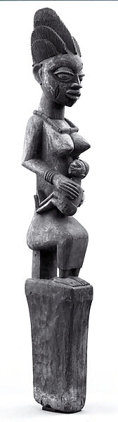 Figure: Seated Mother and Child, Wood, pigment, Yoruba peoples 