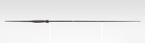 Spear, Wood, cassowary claw, feathers, fiber, Asmat people