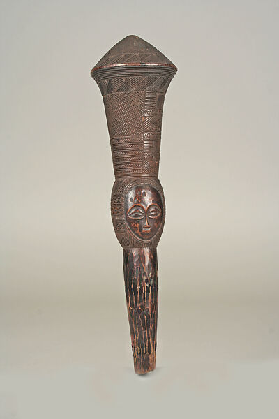 Ceremonial Whisk Handle, Wood, Baule peoples 