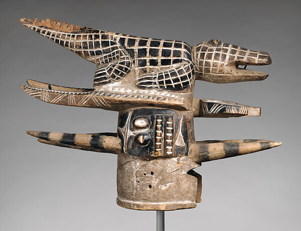 Headdress: Crocodile and Bush Cow (Eku), Oba of Otobi, Wood, pigment, Okpoto peoples, Idoma group 