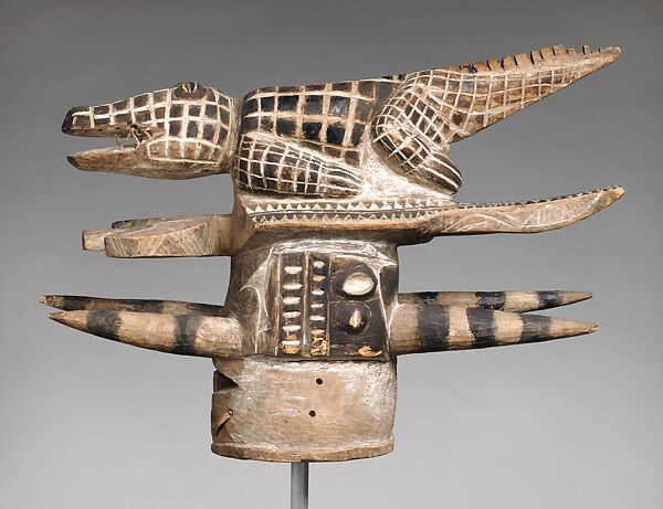 Eku (crocodile) dance crest, Oba of Otobi (ca. 1900–ca. 1970, Lower Benue River region, Nigeria), Wood, pigment, rattan, Okpoto peoples, Idoma group