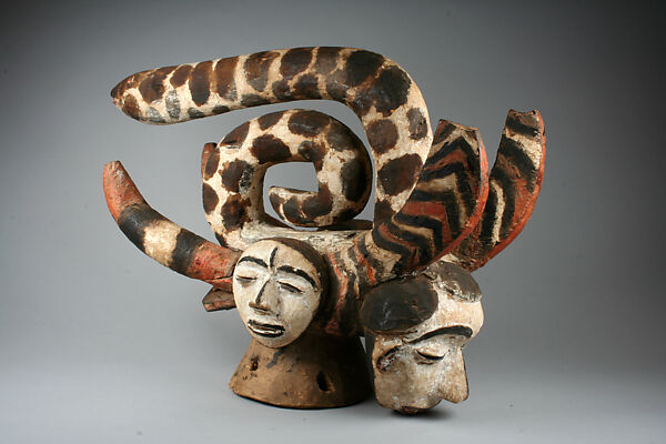 Headdress: Snakes and Heads (Idire), Oba of Otobi, Wood, pigment, Okpoto peoples, Idoma group 