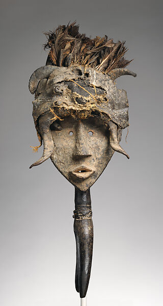 Face Mask (Koma Ba), Wood, clay, feathers, horns, cotton, vegetable fiber, Mau peoples 