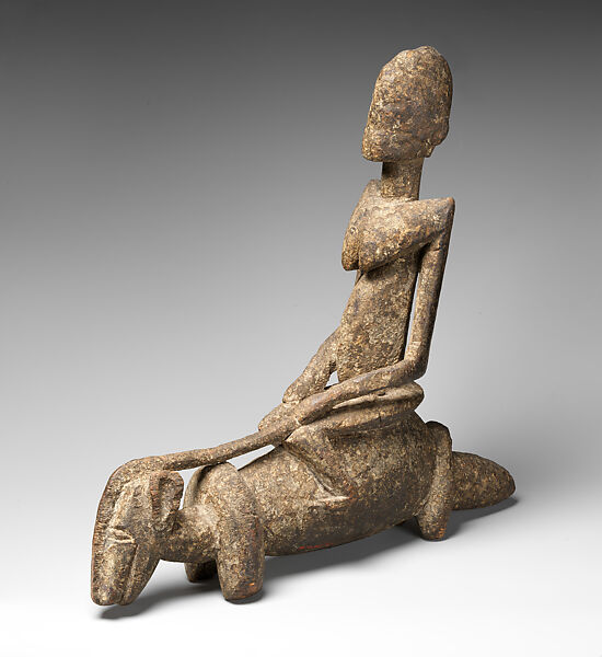 Rider Figure on Quadruped, Wood (Canarium, Burseracea wood), encrustation, Dogon or Tellem  peoples (?) 