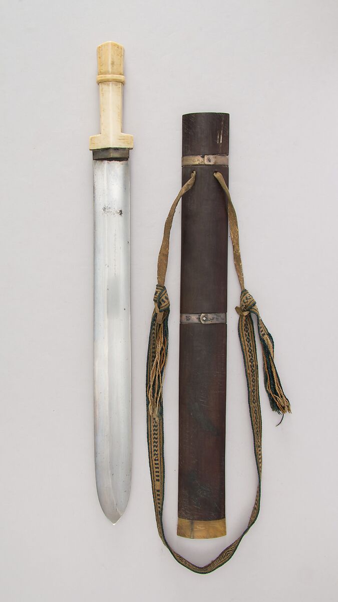 Sword with Scabbard, Ivory, wood, horn, silver, textile, Bhutanese 