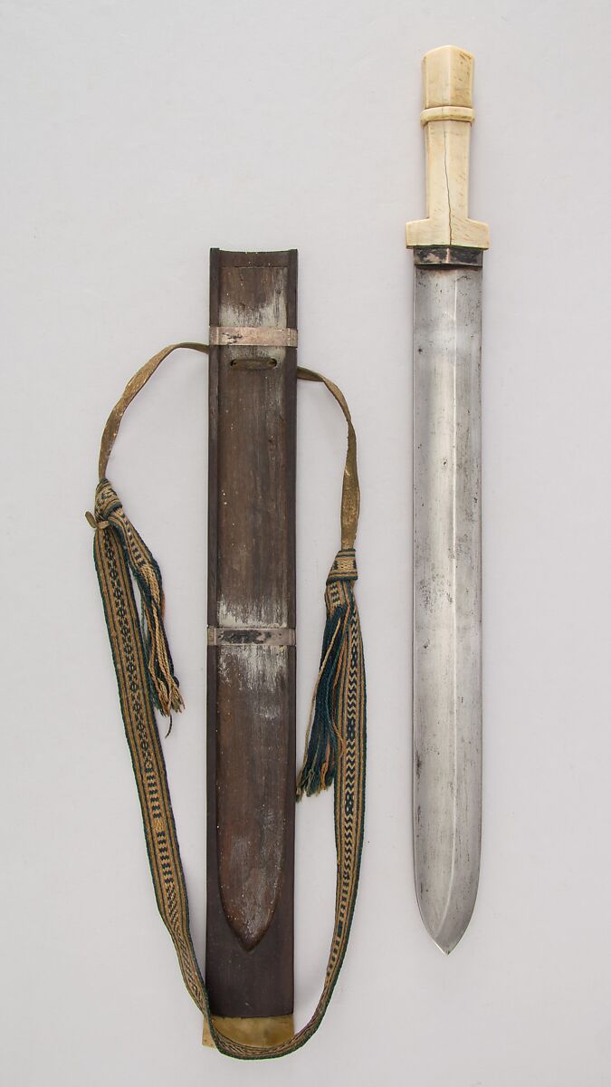 Sword with Scabbard, Ivory, wood, horn, silver, textile, Bhutanese
