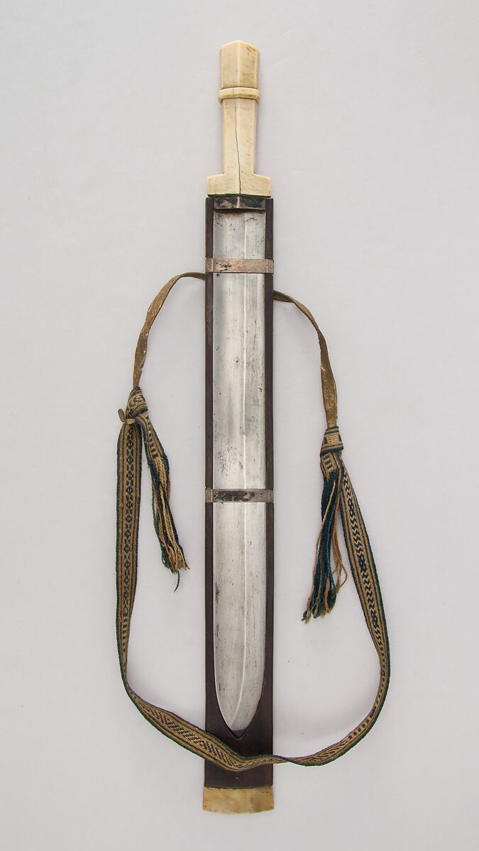 Sword with Scabbard, Ivory, wood, horn, silver, textile, Bhutanese