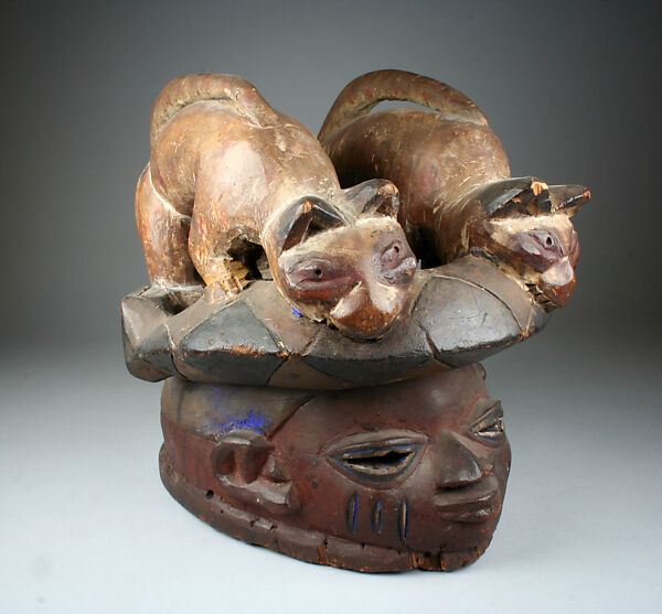 Helmet Mask (Gelede), Wood, pigment, metal staples, Yoruba peoples, Egbado group 
