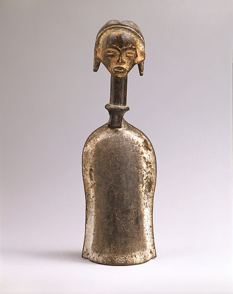 Bell: Female Finial, Wood, metal, pigment, Tsogho peoples 