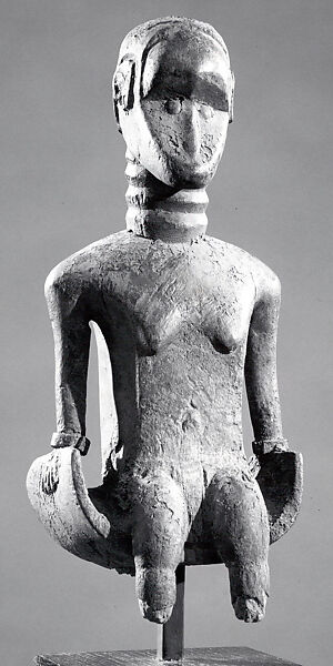 Figure: Female Seated on Stool, Wood, pigment, metal, Bidjogo peoples 