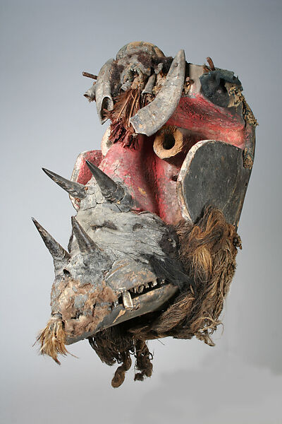 Mask, Wood, horn, teeth, fur, animal and human hair, plant fibers, feathers, cloth, iron, leather, Wee peoples 