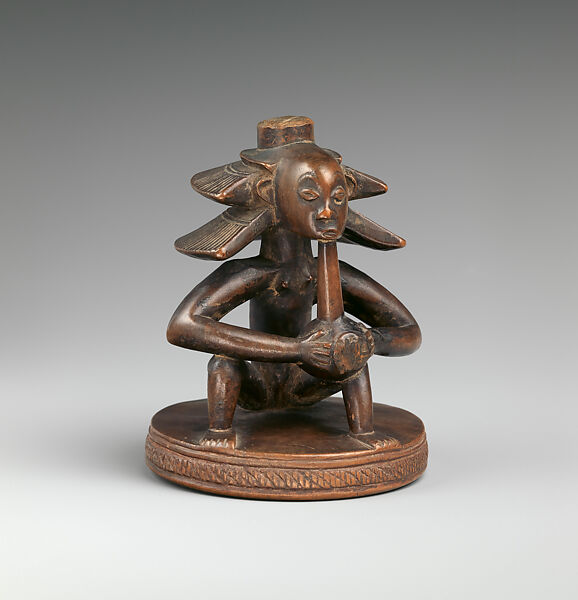 Headrest Base: Seated Female Figure, Master of the Cascade Coiffure, Wood, Luba peoples 