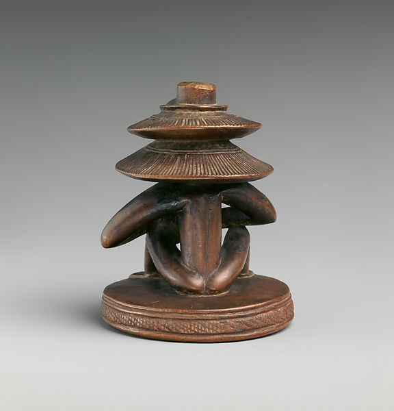 Headrest Base: Seated Female Figure, "Master of the Cascade Coiffure" (active 19th century, Democratic Republic of the Congo), Wood, Luba peoples