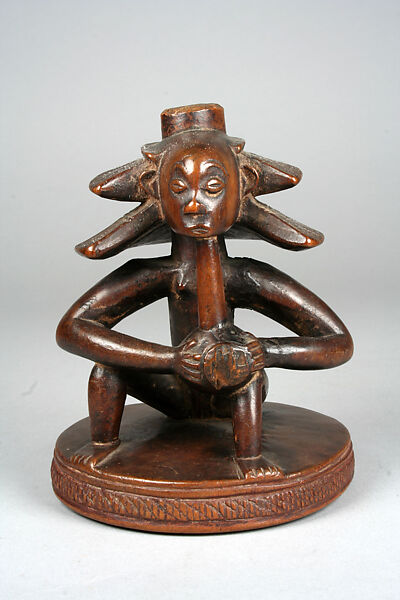 Headrest Base: Seated Female Figure, "Master of the Cascade Coiffure" (active 19th century, Democratic Republic of the Congo), Wood, Luba peoples