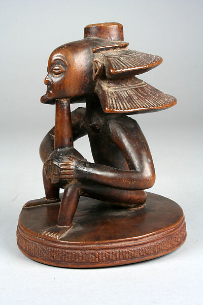 Headrest Base: Seated Female Figure, "Master of the Cascade Coiffure" (active 19th century, Democratic Republic of the Congo), Wood, Luba peoples