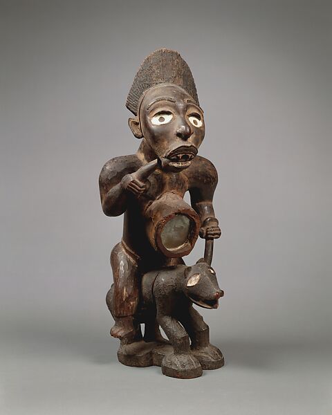 Power Figure: Male Riding Dog (Nkisi), Wood, resin, glass, pigment, Kongo peoples 