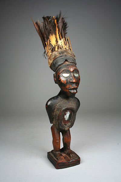 Power Figure: Male (Nkisi), Wood, pigment, glass, leather, glaze, feathers, encrustation, Kongo peoples 