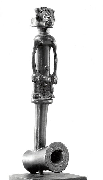 Pipe: Male Figure, Wood, metal, patina, encrustation, Chokwe peoples 