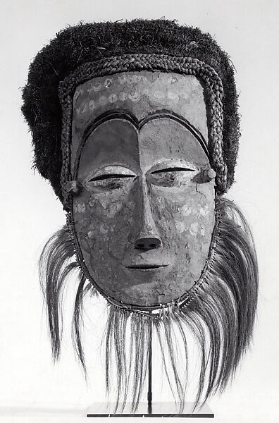 Mask, Wood, raffia, fur, pigment, Leele peoples 