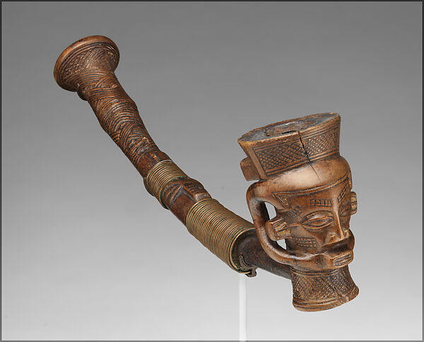 Pipe: Head, Wood, iron, copper wire, Kuba peoples