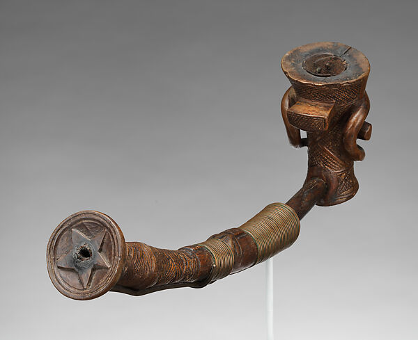 Pipe: Head, Wood, iron, copper wire, Kuba peoples
