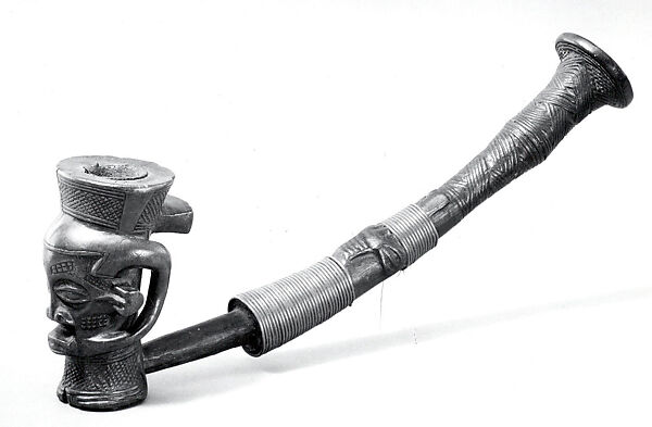 Pipe: Head, Wood, iron, copper wire, Kuba peoples