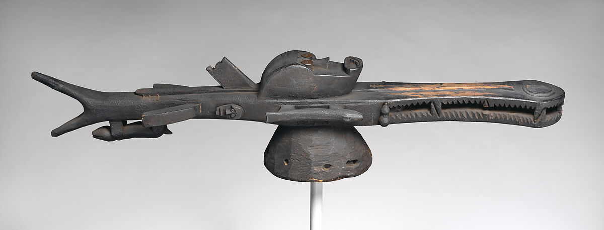 Bini oru (water spirit) crest, Eastern or Kalabari Ijo artist, Wood, cartridge shells, rattan, iron, paint, Ijo peoples