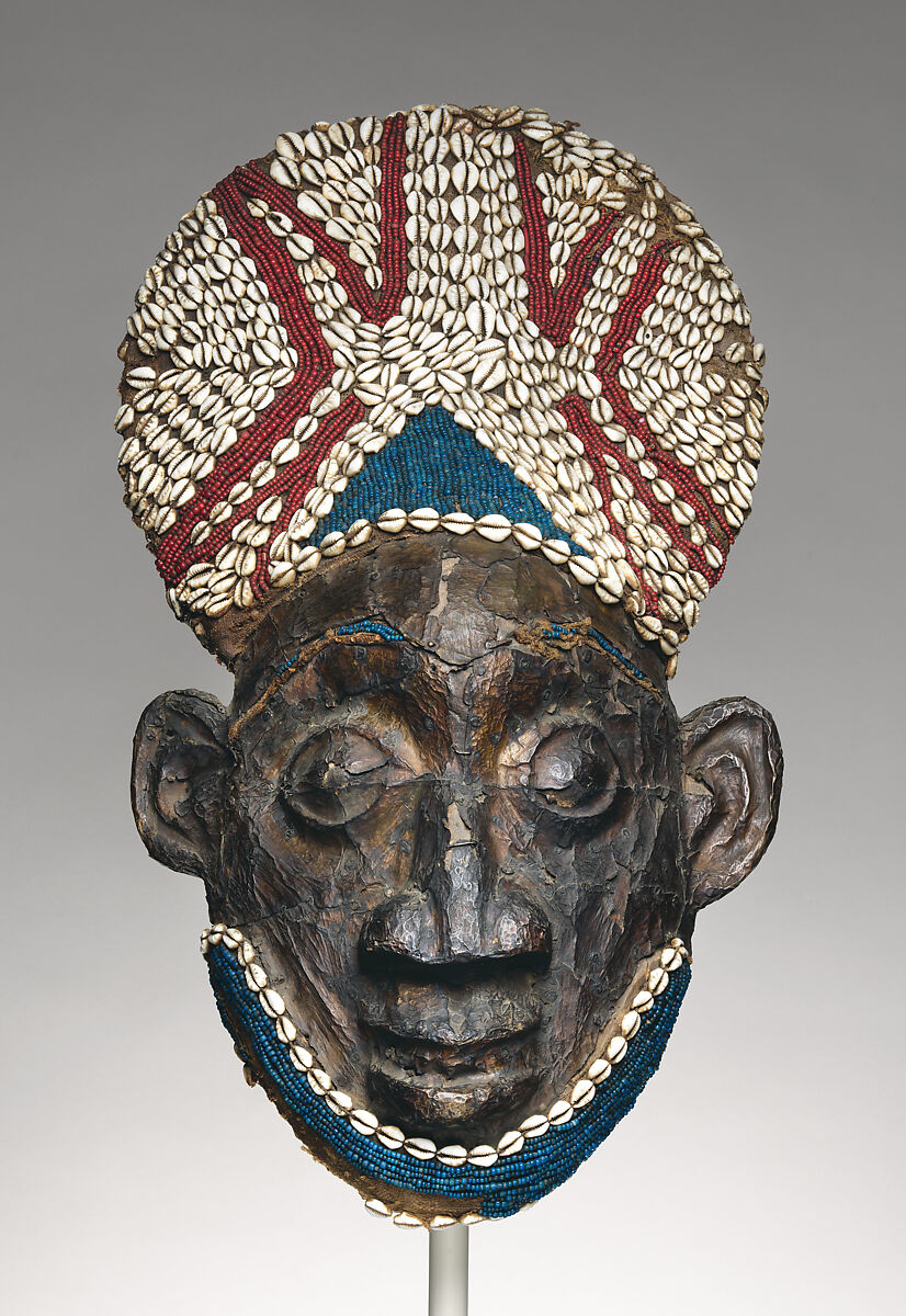 Helmet Mask, Wood, copper, glass beads, raffia, cowrie shells, Bamum kingdom 