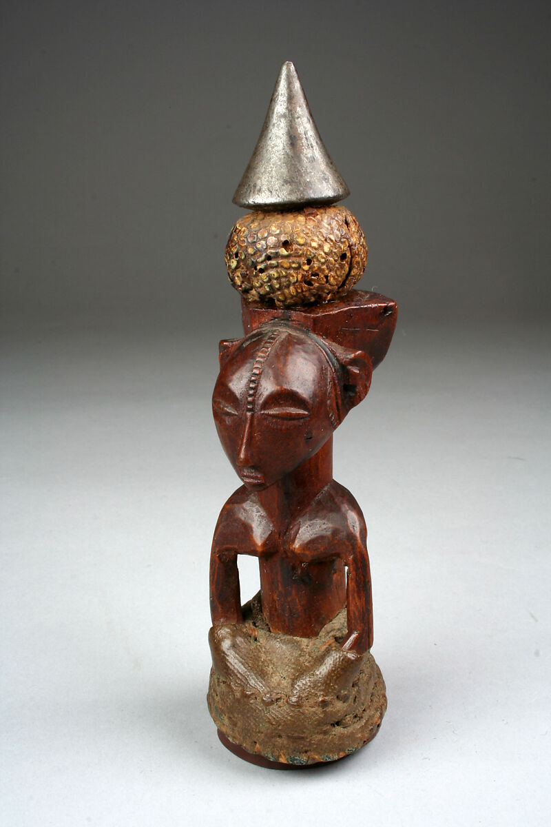 Power Figure: Seated Female (Nkisi), Wood, cloth, iron, snakeskin, Kusu peoples 