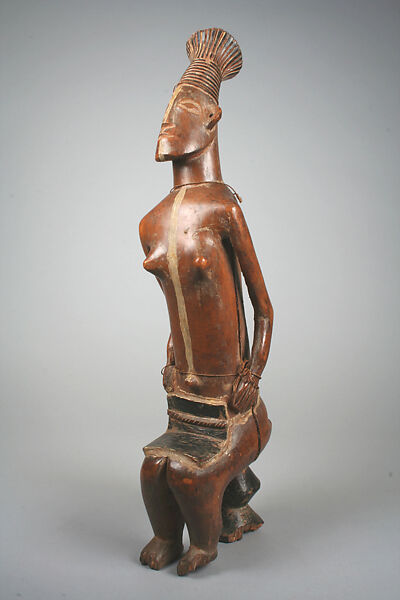 Figure: Seated Female, Wood, pigment, fiber cord, Mangbetu peoples 