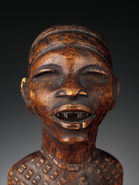 Staff : Finial with Kneeling Female Figure, Master of Kasadi Workshop, Wood, iron, metal strips, Kongo peoples; Yombe group