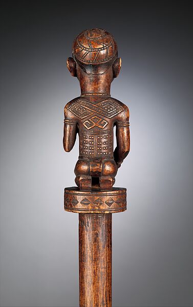 Staff : Finial with Kneeling Female Figure, Master of Kasadi Workshop, Wood, iron, metal strips, Kongo peoples; Yombe group