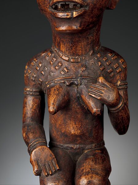 Staff : Finial with Kneeling Female Figure, Master of Kasadi Workshop, Wood, iron, metal strips, Kongo peoples; Yombe group