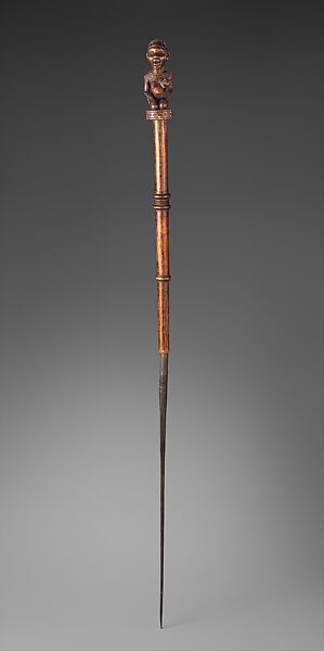 Staff : Finial with Kneeling Female Figure, Master of Kasadi Workshop, Wood, iron, metal strips, Kongo peoples; Yombe group